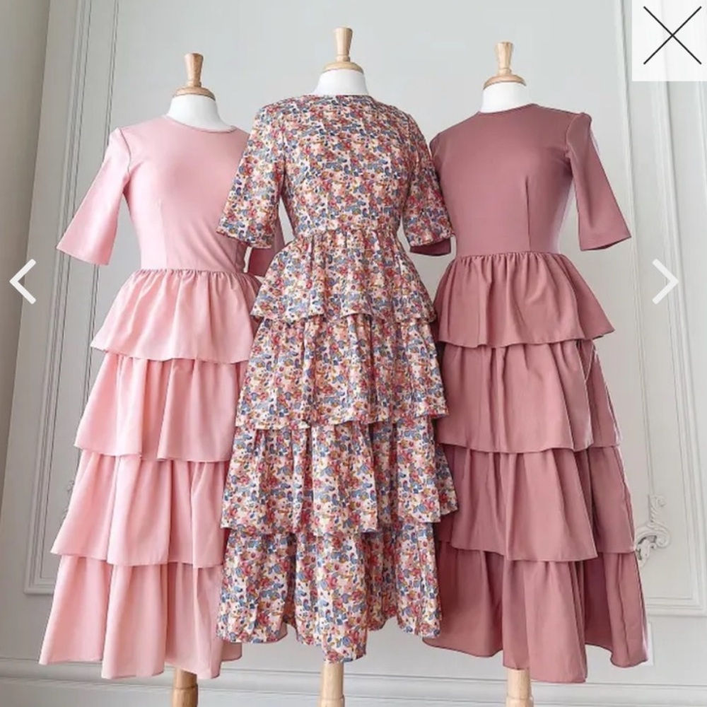 JessaKae Pink & Dusty Rose Tiered Midi Dresses with Floral Tiered Midi - Picture 3 of 3